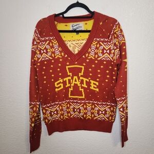 Campus Specialties Klew Iowa State  Big Logo V-Neck Sweater RED Yellow size M